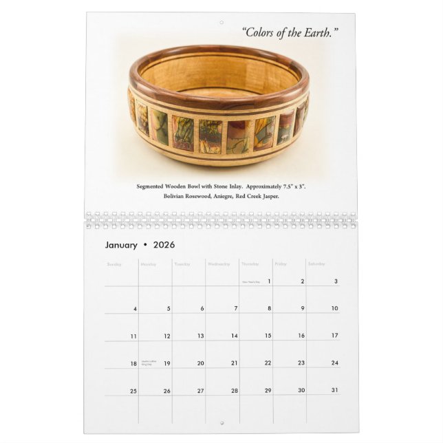 Calendario de pared - Woodturning decorativo (Jan 2026)