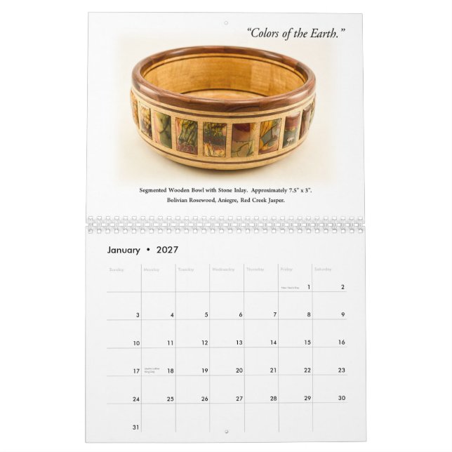 Calendario de pared - Woodturning decorativo (Jan 2027)