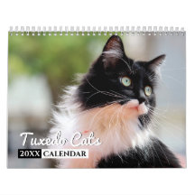 Calendario de paredes de fotos de gatos de Tuxedo