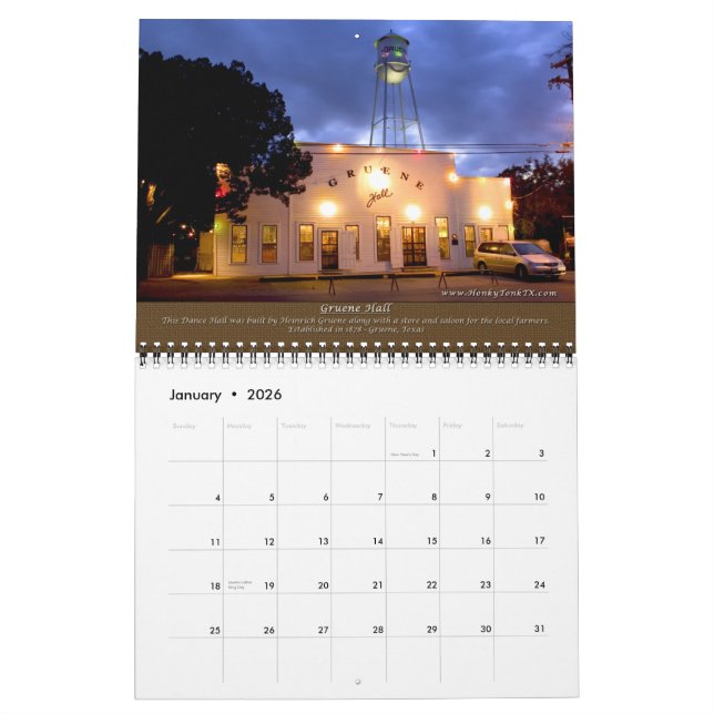 Calendario de pasillo de danza de Tonk Tejas del (Jan 2026)