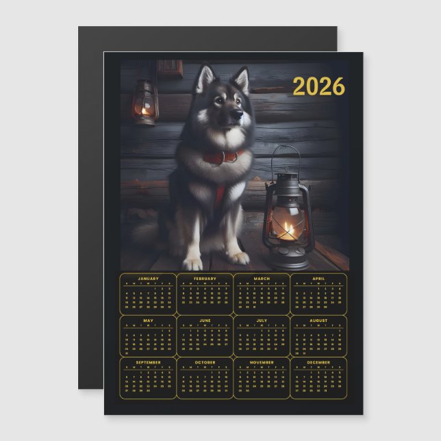 Calendario de Pastor Alemán 2026 Cabaña Rústica (Anverso/Reverso)