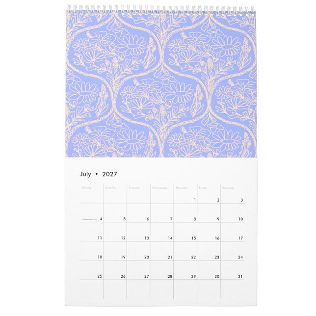 Calendario de patrones y escenas botánicas griegas (Jul 2027)