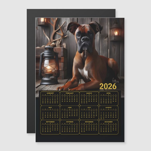Calendario de Perro Boxer 2026 – Retrato de Cabaña (Anverso/Reverso)