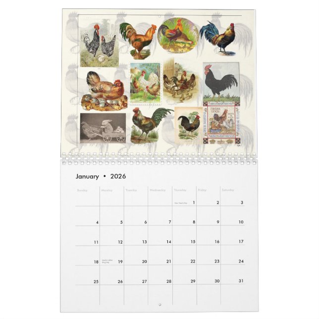 Calendario de Personalizado de pollo de época (Jan 2026)
