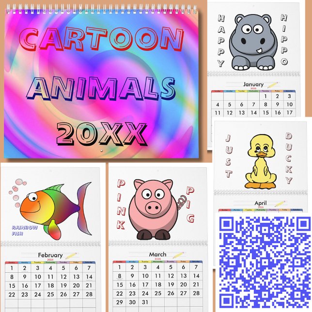 Calendario de personalizados de animales 20XX (Fun Adorable Animal Cartoon Characters 20XX Calendar)