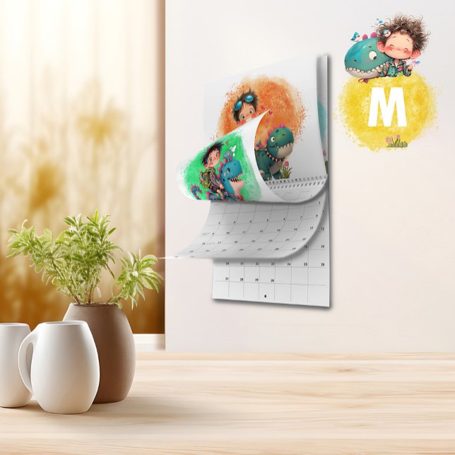Calendario de Personalizados Quirky Boy y Dinosaur (Quirky Boy & Dinosaur Cartoon Calendar)