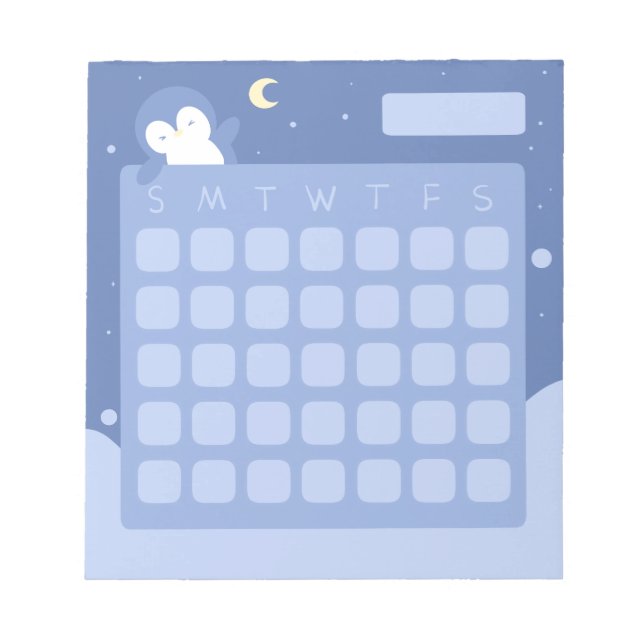 Calendario de Pingüino Adorable Bloc de Notas (Frente)