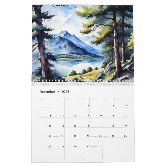Calendario de pintura de la naturaleza verde (Dec 2026)