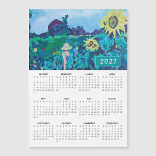 Calendario de Pintura de Mujer en Campo de Girasol