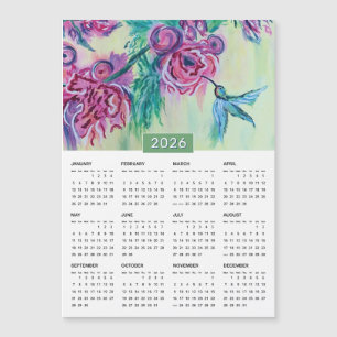 Calendario de pintura de pájaro morado verde