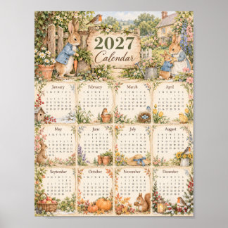 Calendario de Póster 2027 - Conejo en Jardín de Ca