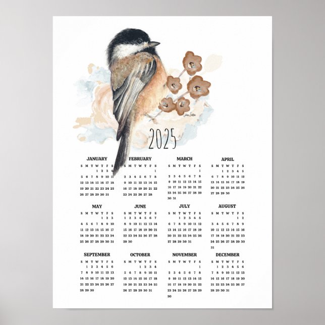 Calendario de Póster de Chickadee Dulce 2025 (Frente)
