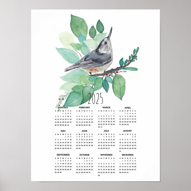 Calendario De Posters De Rama De Nuthatch De 2025 (Frente)