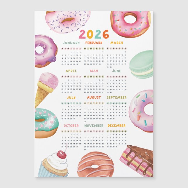 Calendario de postre acuarela Donut 2026 (Anverso)