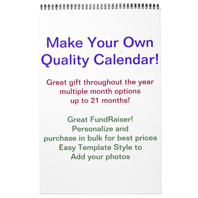 Calendario de recaudación de fondos DIY Calendario (Tapa)