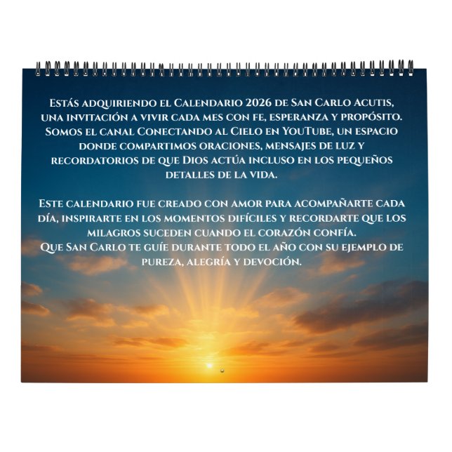 CALENDARIO DE SAN CARLO ACUTIS - 2026 (Reverso)