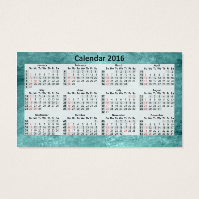 Calendario de tarjetas de visita 2016 Marbeled azu (Atrás)