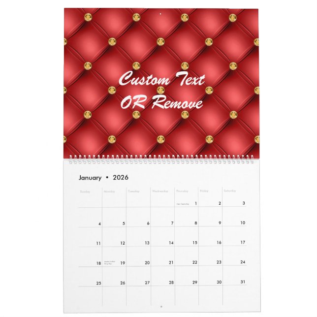 Calendario de texto de dorado de diamantes rojos c (Jan 2026)