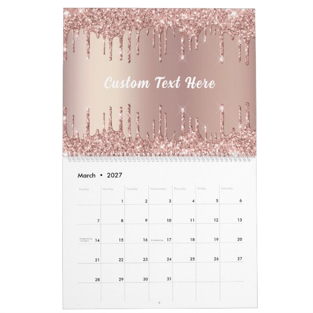 Calendario de texto personalizado con brillo de or (Mar 2027)