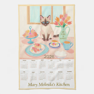 Calendario de Toalla de Cocina de Gato Siames y Fi