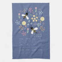 Calendario de toallas de té 2023 Abeja Jardín flor