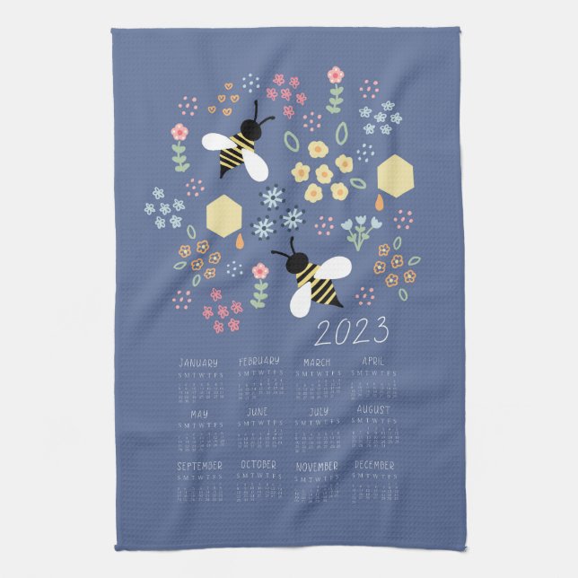 Calendario de toallas de té 2023 Abeja Jardín flor (Vertical)