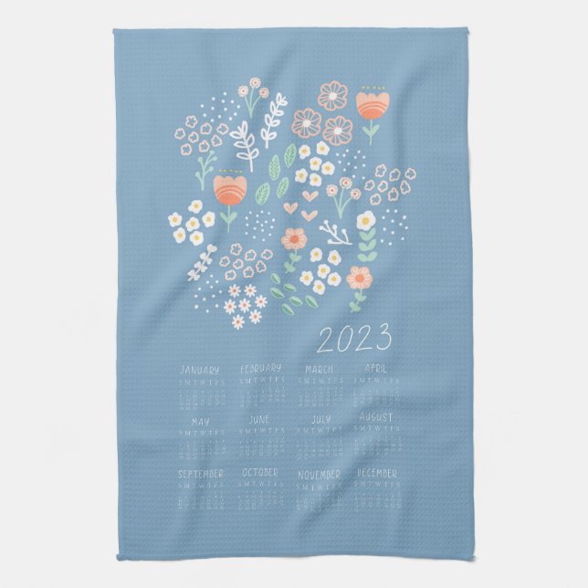 Calendario de toallas de té 2023 Floral azul Paste (Vertical)