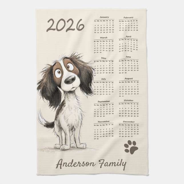 Calendario de toallas de té para perros españoles  (Vertical)