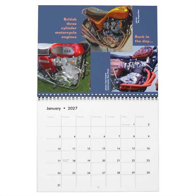 Calendario de tres motores 2014 de tamaño mediano (Jan 2027)