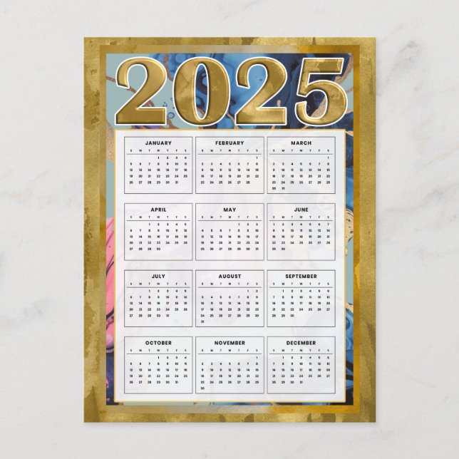 Calendario de un vistazo del año 2025 Tarjeta de A (Anverso)