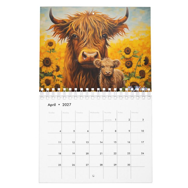 Calendario de vaca de tierras altas 2027 con terne (Apr 2027)
