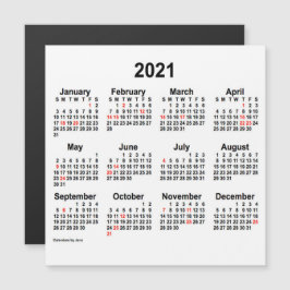 Calendario de vacaciones de 2021 por 5 x 5 imán de