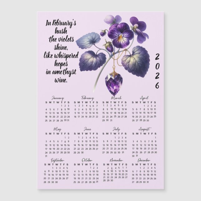 Calendario de Violeta y Amatista de Febrero  (Anverso)