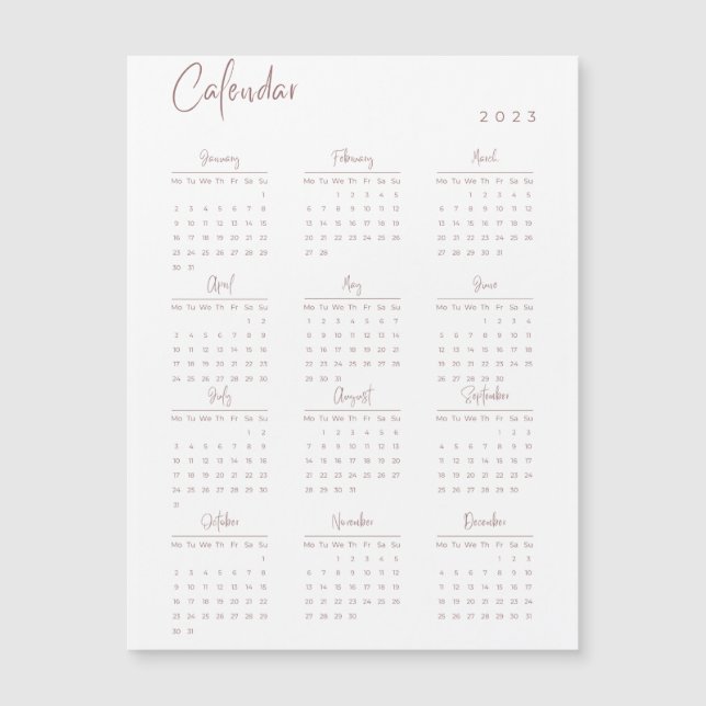 Calendario de vista de año completo 2023 (Anverso)