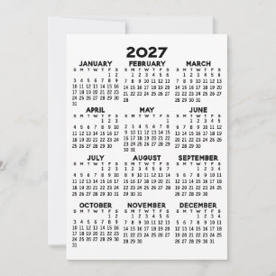 Calendario de vista de año completo Tarjeta blanca