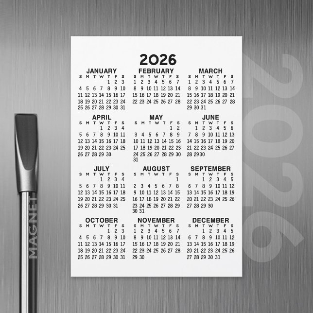 Calendario de vista de año completo - Tarjeta magn (2026 Calendar with a Magnetic Back)
