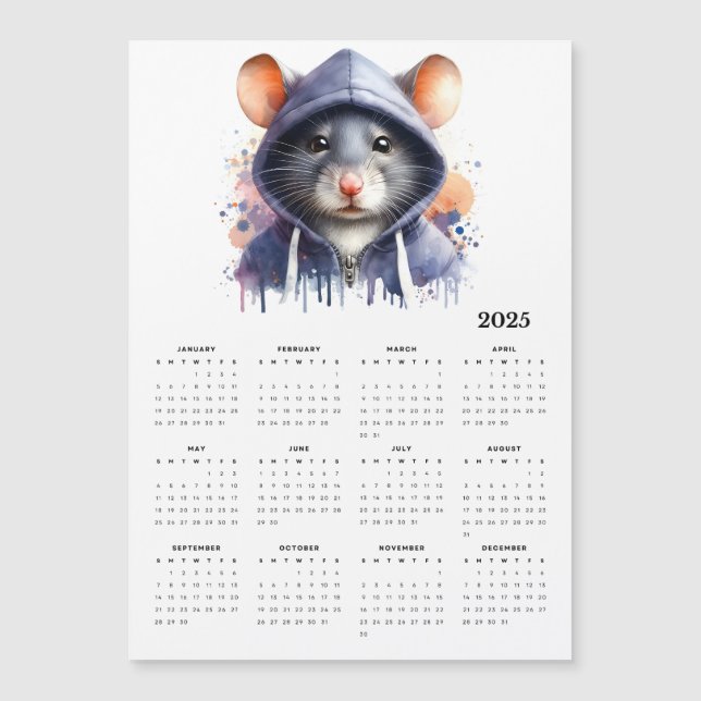 Calendario de Watercolor Mouse Hoodie Splash Art 2 (Anverso)