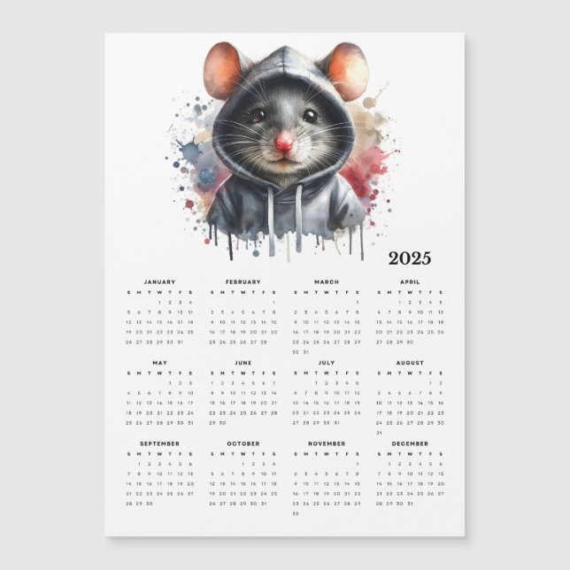 Calendario de Watercolor Mouse Hoodie Splash Art 2 (Anverso)