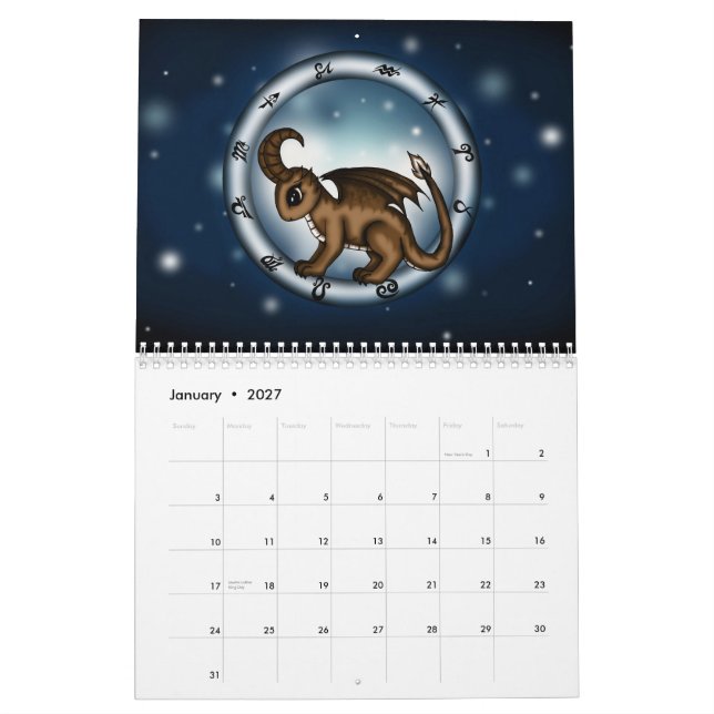 Calendario de Zodiacsigns del dragón (Jan 2027)