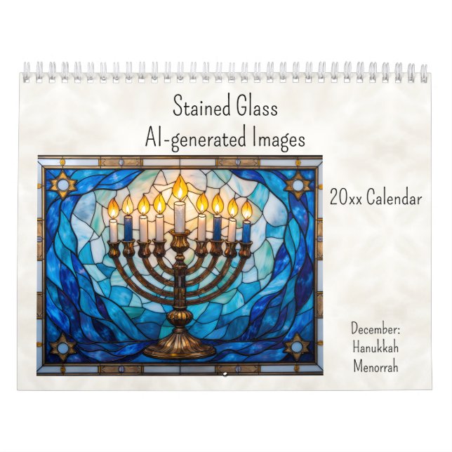 Calendario December Hanukkah Theme Stained Glass AI-generated (Tapa)