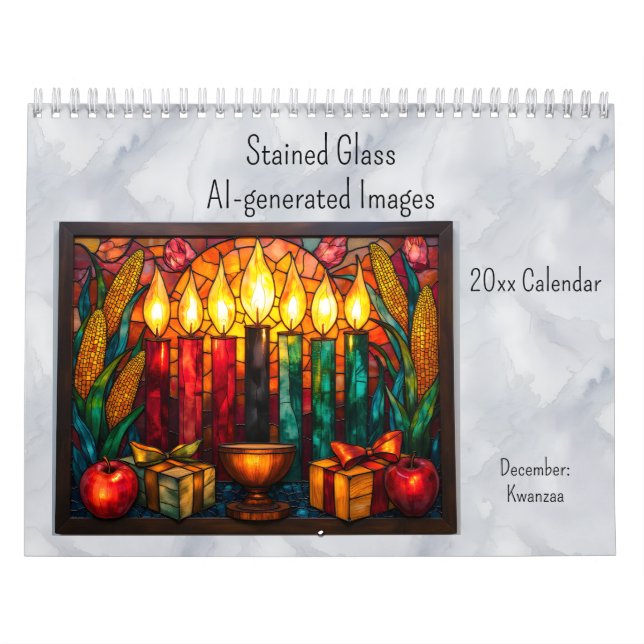 Calendario December Kwanzaa Theme Stained Glass AI-generated (Tapa)