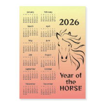 Calendario del Año del Caballo 2026 Tarjeta Magnét
