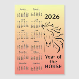 Calendario del Año del Caballo 2026 Tarjeta Magnét
