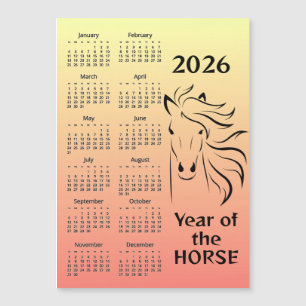 Calendario del Año del Caballo 2026 Tarjeta Magnét