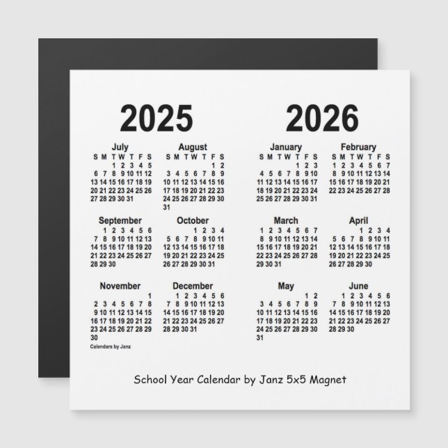 Calendario del año escolar blanco 2025-2026, de Ja (Anverso/Reverso)