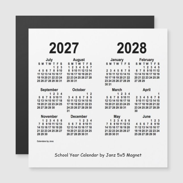 Calendario del año escolar blanco 2027-2028, de Ja (Anverso/Reverso)