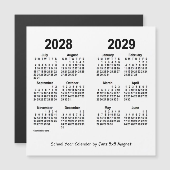 Calendario del año escolar blanco 2028-2029, de Ja (Anverso/Reverso)