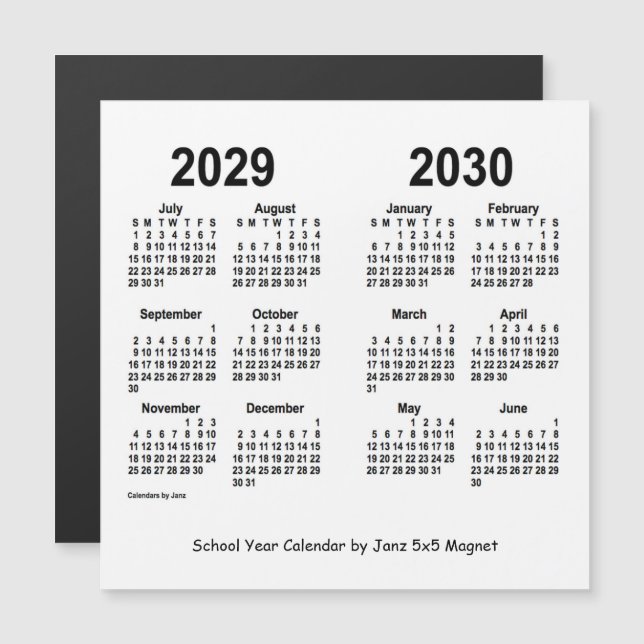 Calendario del año escolar blanco 2029-2030 de Jan (Anverso/Reverso)