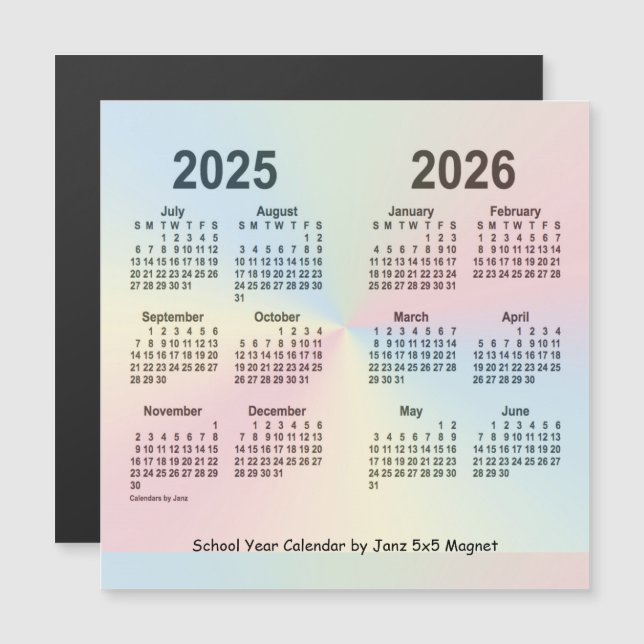 Calendario del año escolar del arco iris 2025-2026 (Anverso/Reverso)