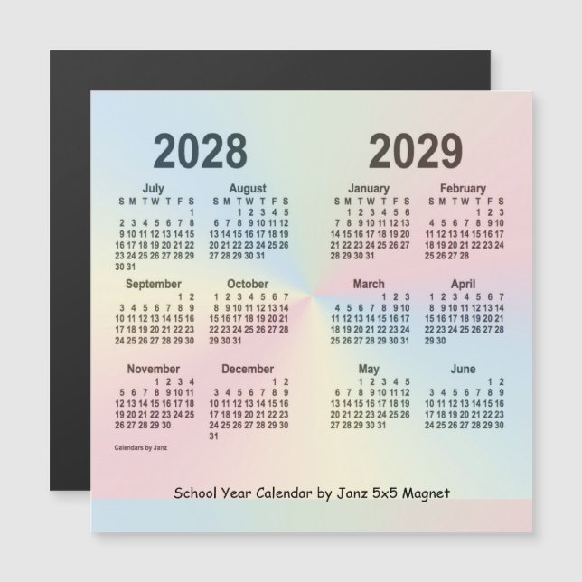 Calendario del año escolar del arco iris 2028-2029 (Anverso/Reverso)